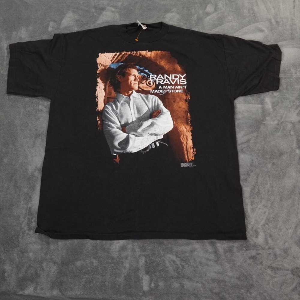 VTG Randy Travis Shirt Men XXL Black Tour 2000 A Man Aint Made of Stone Graphic‎